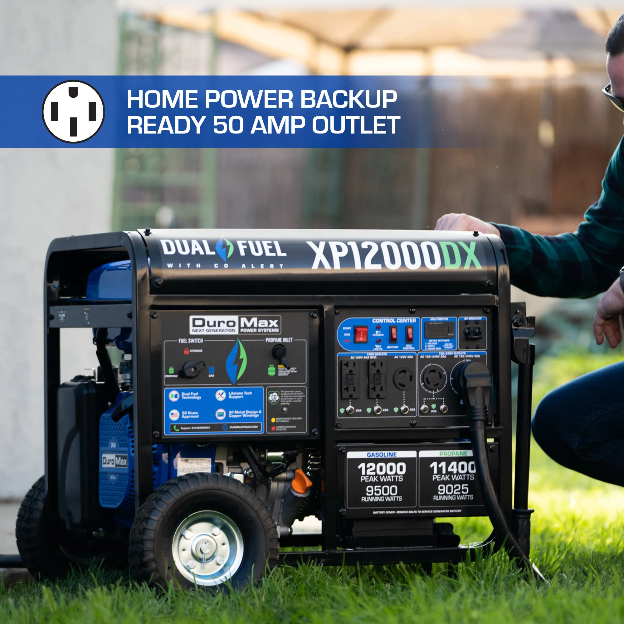 12,000 Watt Dual Fuel Portable Generator w/ CO Alert