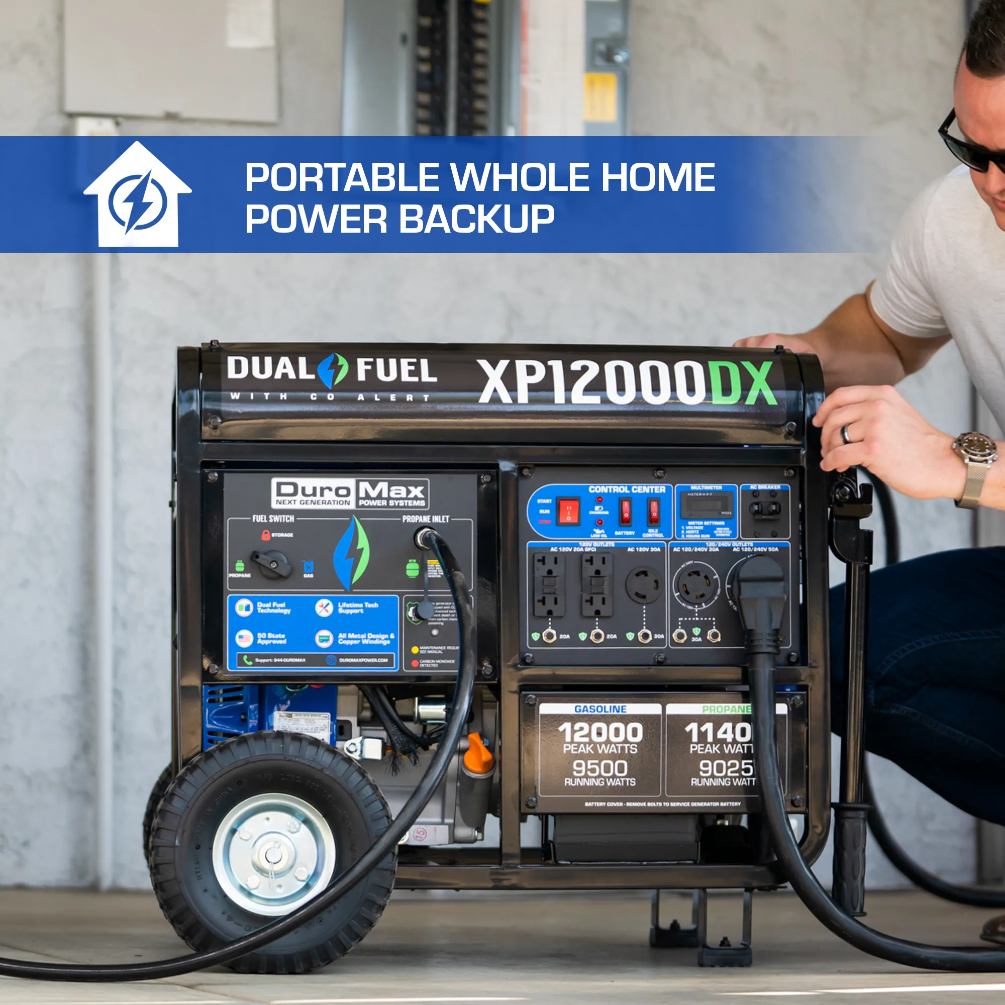 12,000 Watt Dual Fuel Portable Generator w/ CO Alert