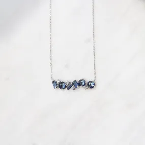 14k White Gold English Blue Topaz Bar Necklace