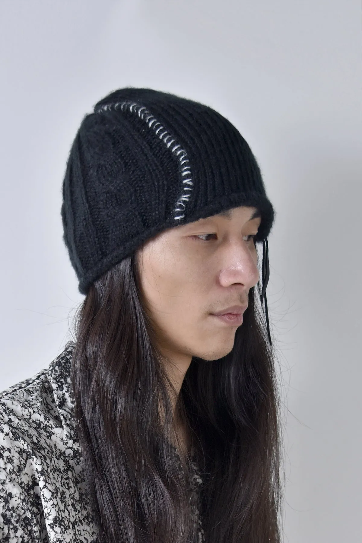 2002-KT04 Cable Mohair Beanie 01 Black