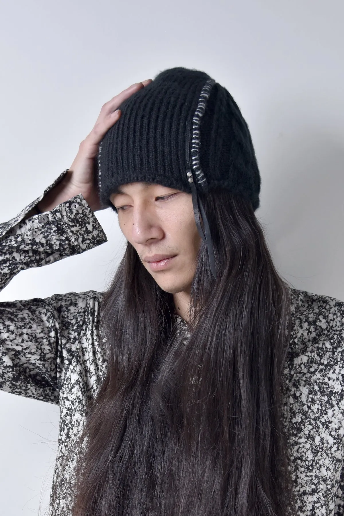 2002-KT04 Cable Mohair Beanie 01 Black