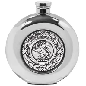 6oz Round Pewter Hip Flask with Scottish Lion Design