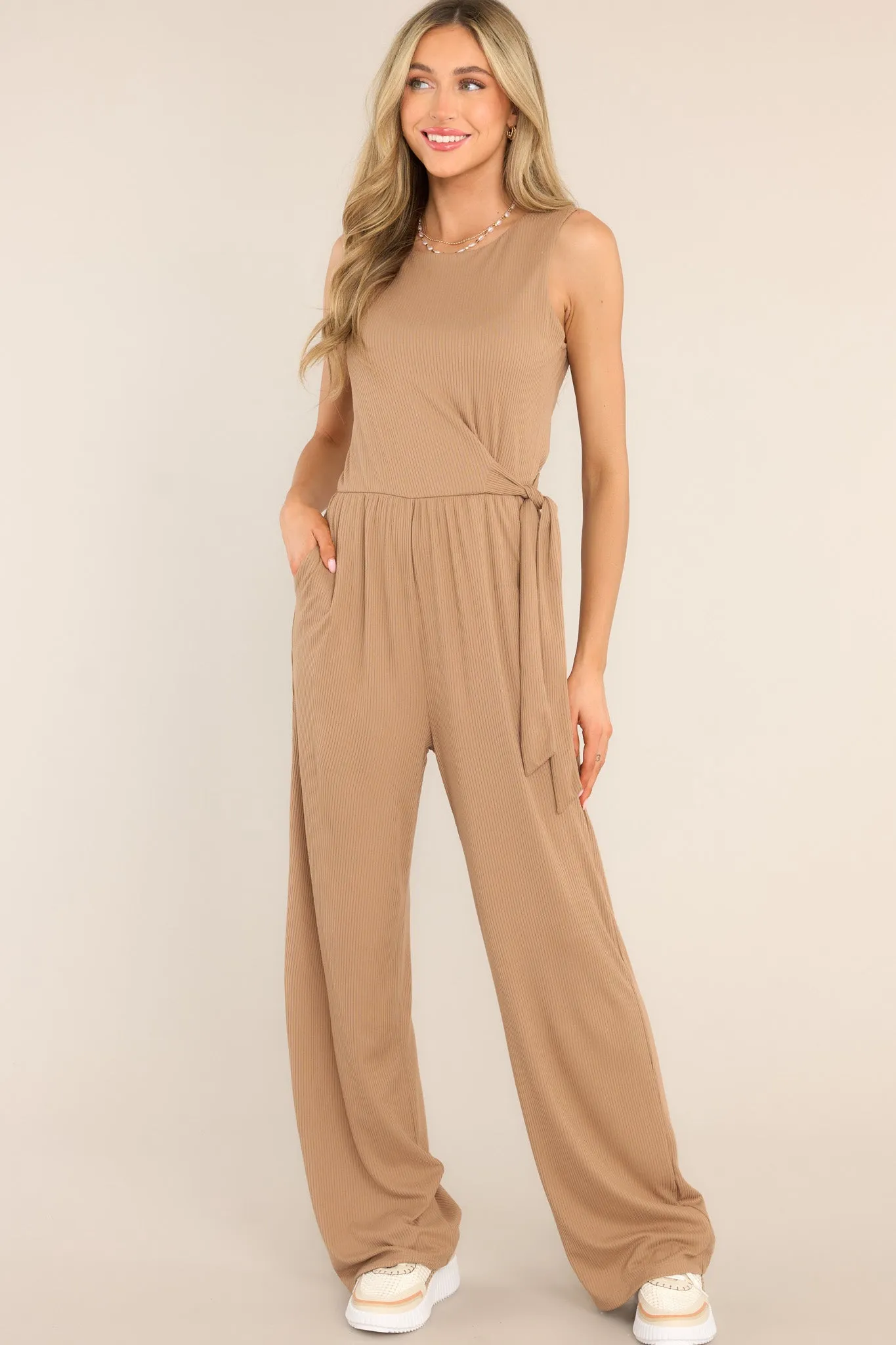 A Forever Favorite Tan Ribbed Jumpsuit