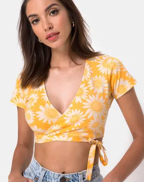 Biaz Wrap Crop in Sunkissed Floral Yellow