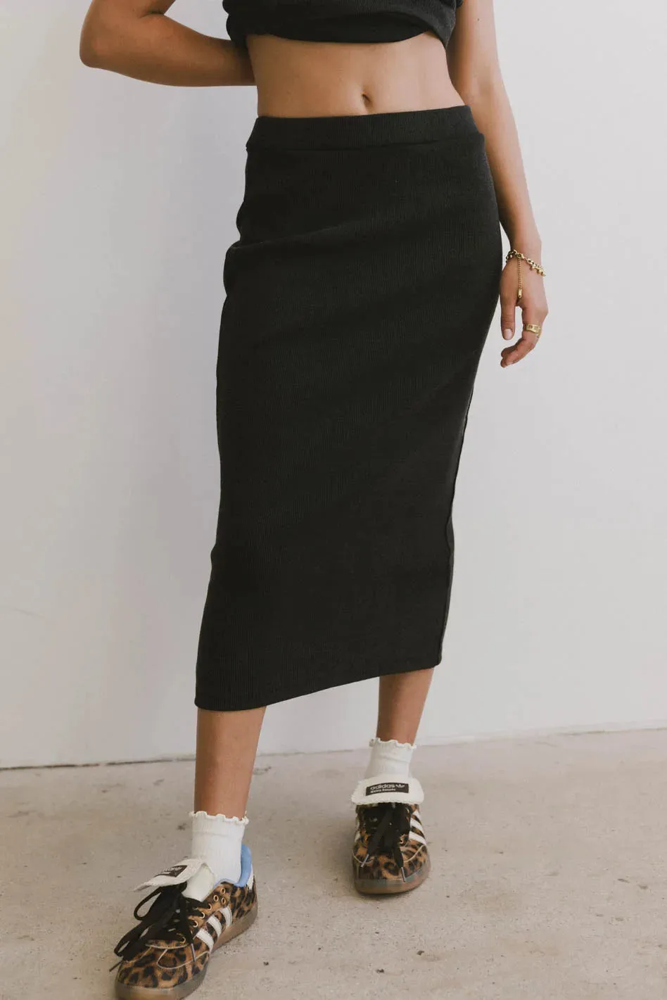 Calais Ribbed Skirt in Black