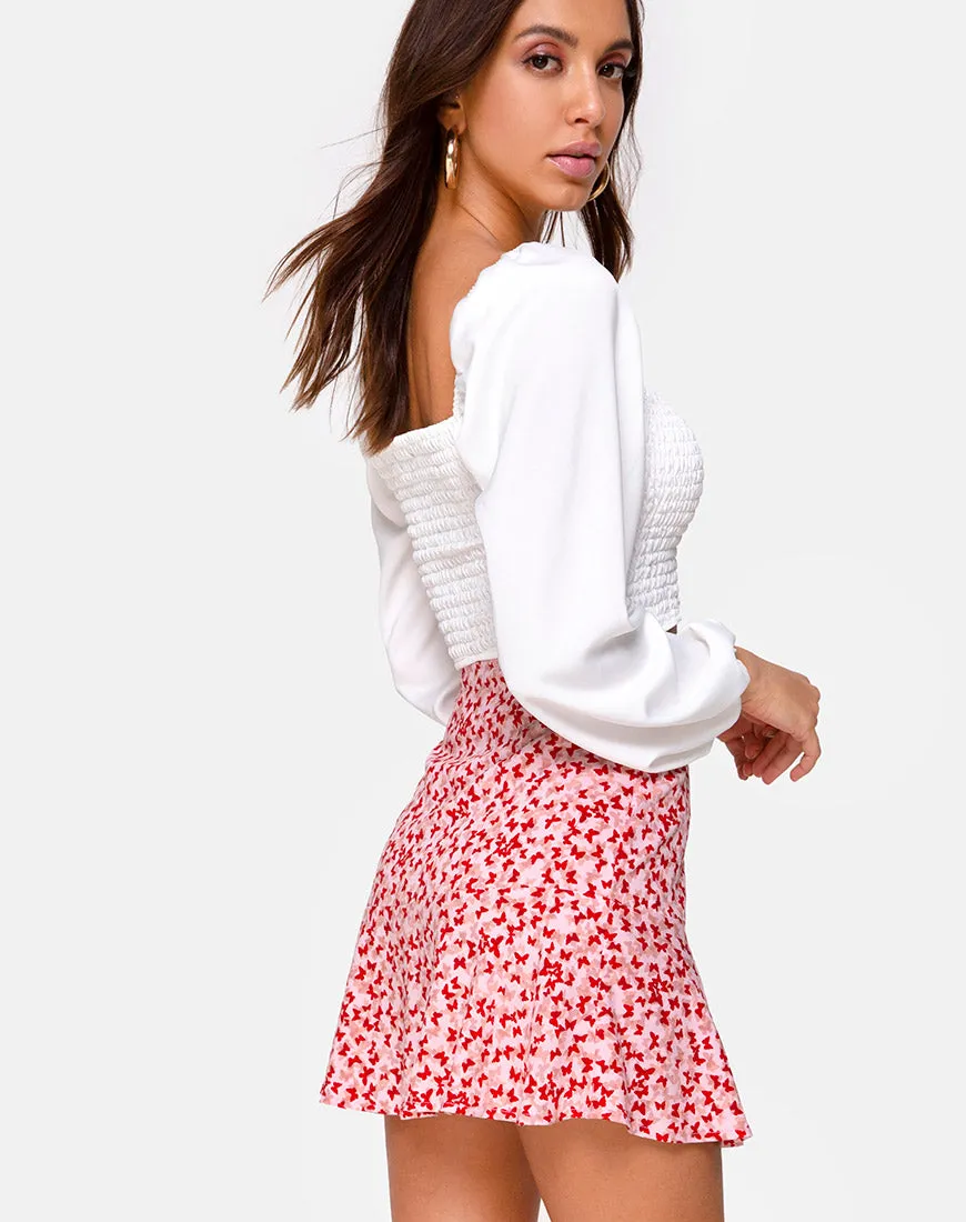 Gaelle Mini Skirt in Ditsy Butterfly Peach and Red