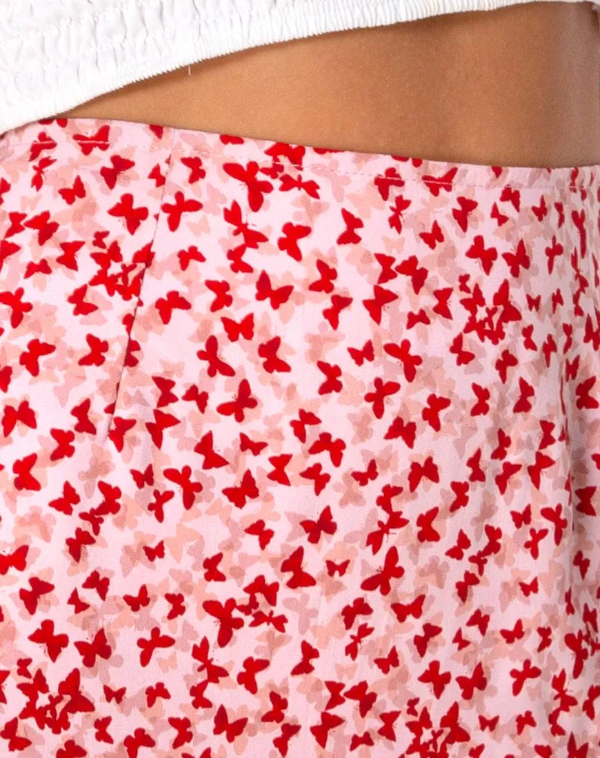 Gaelle Mini Skirt in Ditsy Butterfly Peach and Red