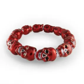 Lucky Skulls Red Enamel and Silvertone Stretch Bracelet