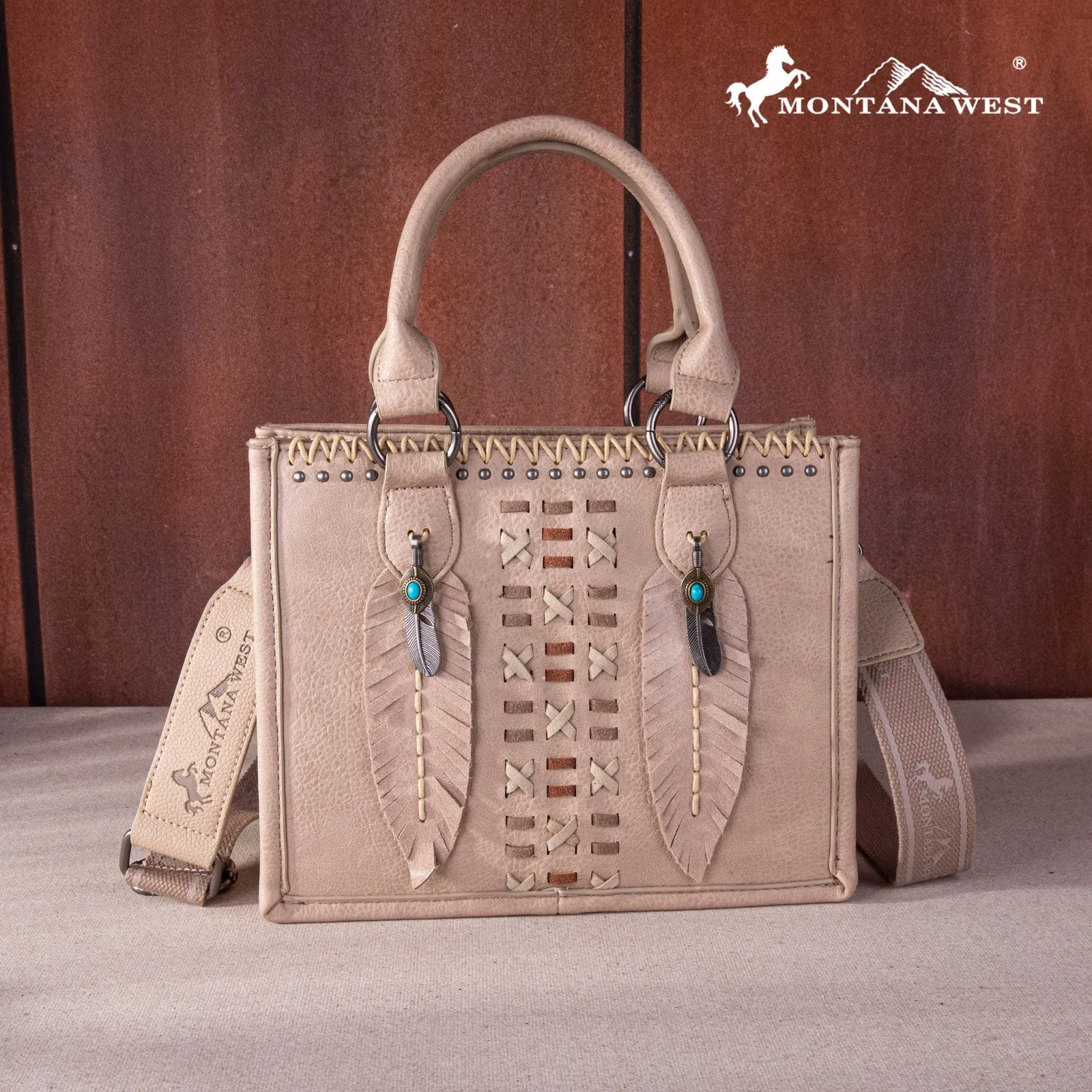 MW1259-8120  Montana West Feather Collection Tote/Crossbody