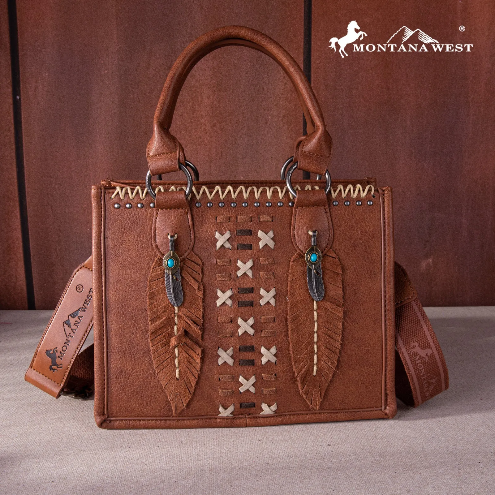 MW1259-8120  Montana West Feather Collection Tote/Crossbody