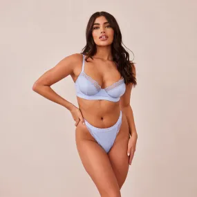 Ribbed Balcony Bra  - Blue