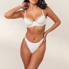 Ribbed Balcony Bra  - White