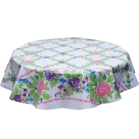 Round Oilcloth Tablecloth English Roses Pink