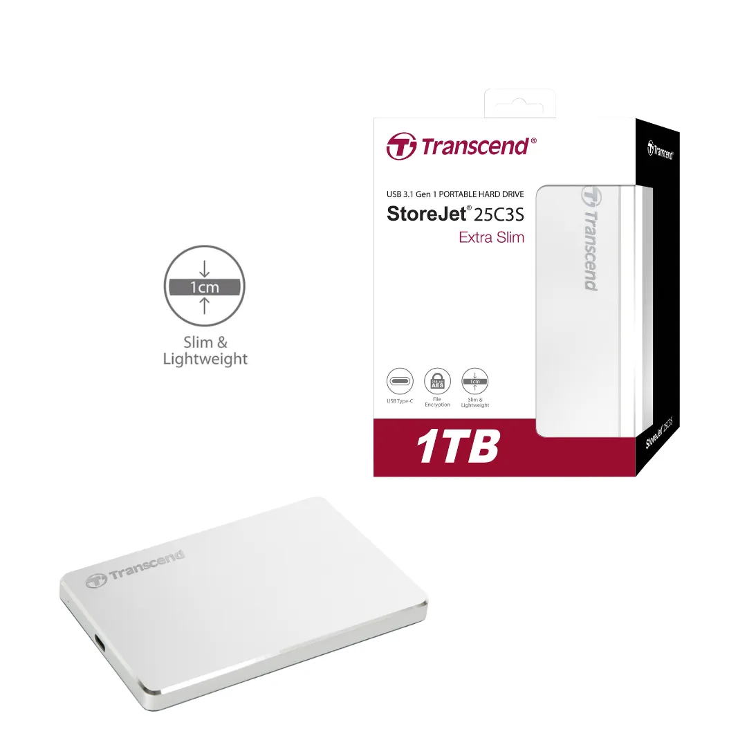 Transcend Storejet 25C3S 1TB USB 3.1 Extra Slim Portable HDD