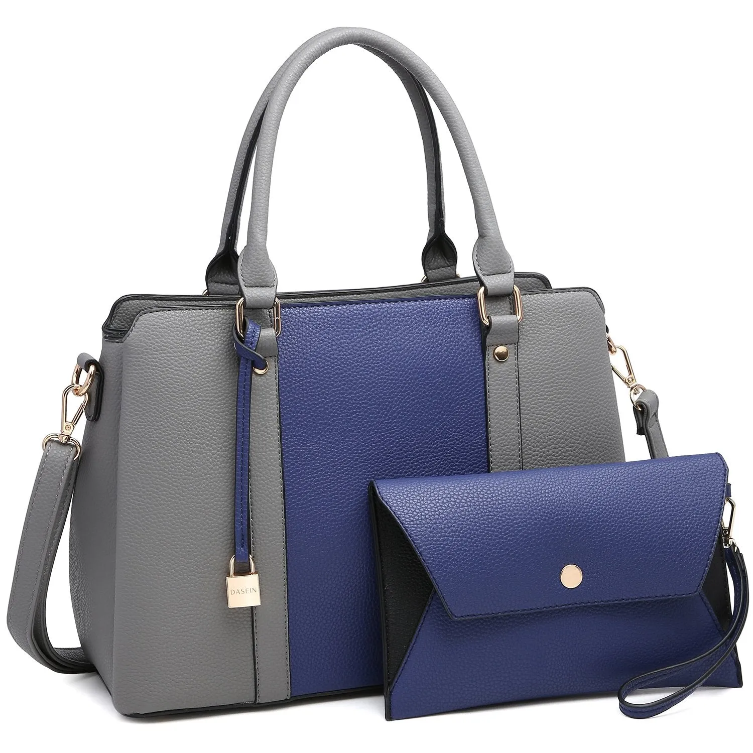 Two-Tone Padlock Satchel with Matching Wristlet