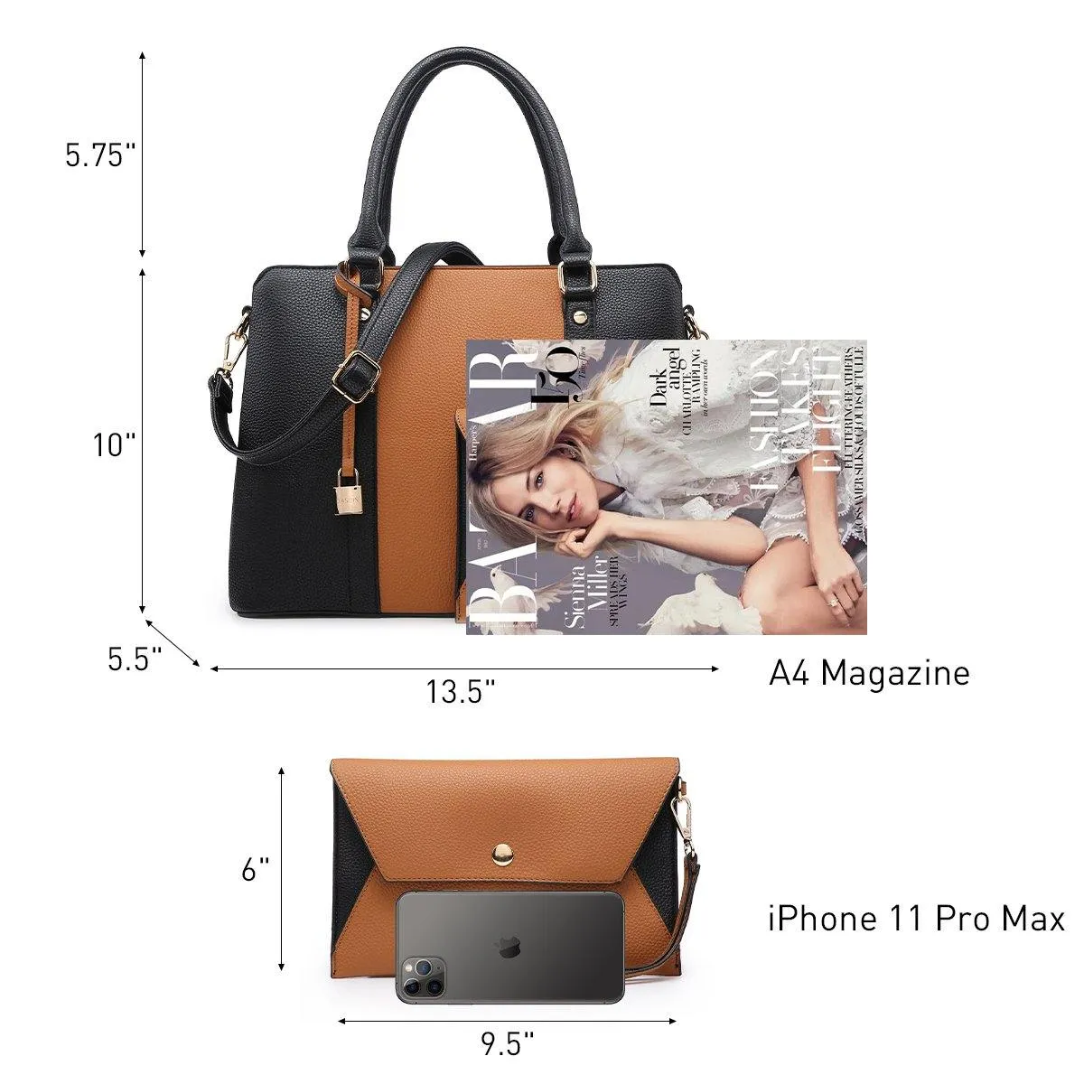 Two-Tone Padlock Satchel with Matching Wristlet