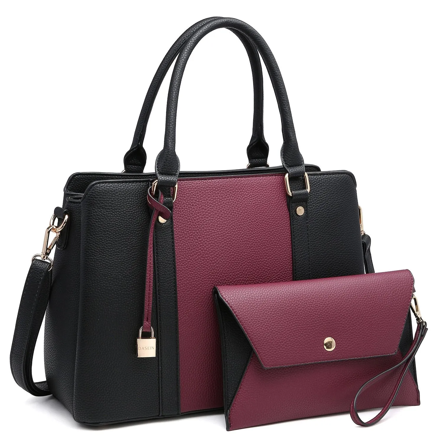 Two-Tone Padlock Satchel with Matching Wristlet