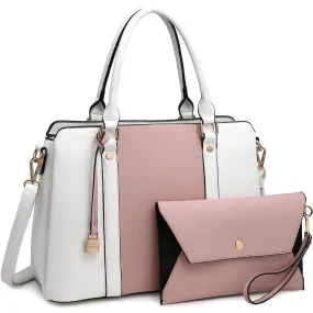 Two-Tone Padlock Satchel with Matching Wristlet